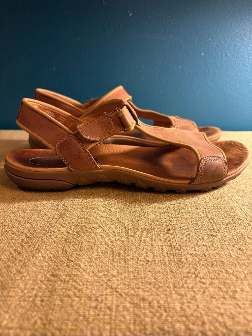 Timberland Cognac Smart Comfort Slingback Leather Sandal w Loop/Velcro Closure 9